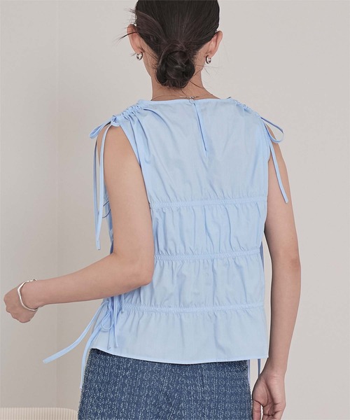 miette(ミエット)の「シャーリングリボンノースリーブトップス(Tシャツ/カットソー・レディース・ブルー/ブラック/オフホワイト・FREE)」の22枚目の写真