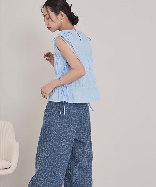 miette(ミエット)の「シャーリングリボンノースリーブトップス(Tシャツ/カットソー・レディース・ブルー/ブラック/オフホワイト・FREE)」の14枚目の写真