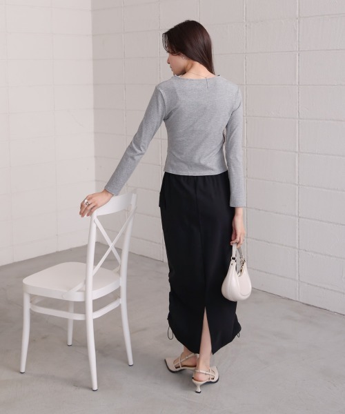 Bab(バブ)の「フロントギャザーデザインカットソー(Tシャツ/カットソー・レディース・グレー/オフホワイト/ブラック・M)」の10枚目の写真