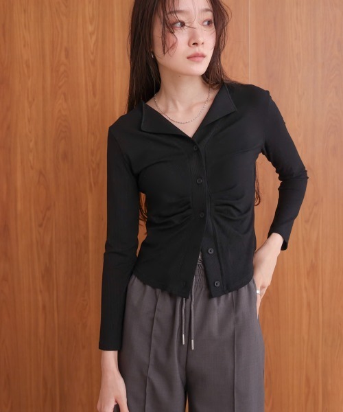 Bab(バブ)の「フロントギャザーデザインカットソー(Tシャツ/カットソー・レディース・グレー/オフホワイト/ブラック・M)」の13枚目の写真