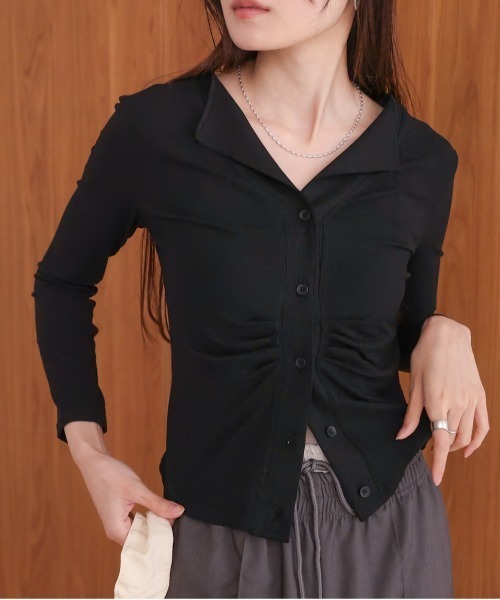 Bab(バブ)の「フロントギャザーデザインカットソー(Tシャツ/カットソー・レディース・グレー/オフホワイト/ブラック・M)」の15枚目の写真