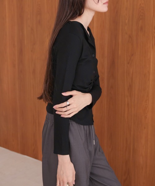 Bab(バブ)の「フロントギャザーデザインカットソー(Tシャツ/カットソー・レディース・グレー/オフホワイト/ブラック・M)」の18枚目の写真