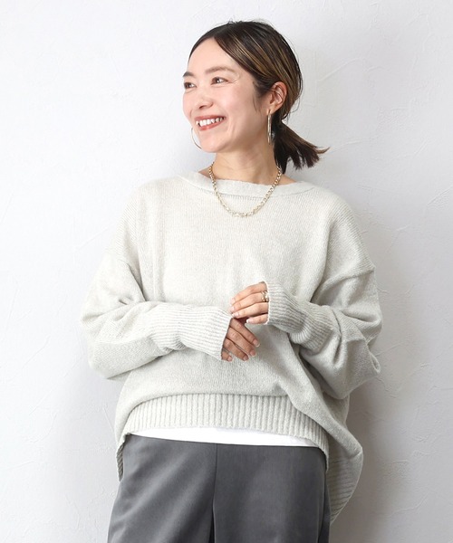Aletta vita（アレッタビータ）の「ボートネックゆるニットプルオーバー（ニット/セーター・レディース・ライトグレー/ライム/オレンジ・FREE）」の16枚目の写真