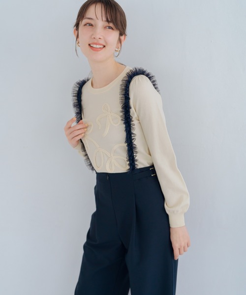 カットジョーゼットサイドフリルパンツ サイドフリルパンツ
