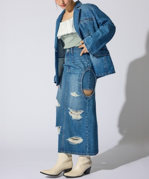 rienda(リエンダ)の「サイドオープンレイヤードデニムスカート 春服 夏服(デニムスカート・レディース・ライトブルー/ブルー・X-SMALL/MEDIUM/SMALL)」の2枚目の写真