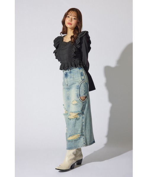 ◆FASHION NOVA◆サイドオープン カットアウト デニム スカート セール】サイドオープンレイヤードデニムスカート 春服 夏服