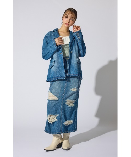 rienda(リエンダ)の「サイドオープンレイヤードデニムスカート 春服 夏服(デニムスカート・レディース・ライトブルー/ブルー・X-SMALL/MEDIUM/SMALL)」の9枚目の写真