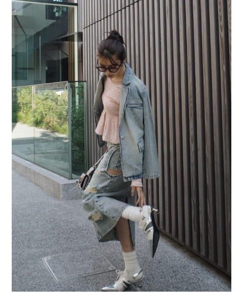 rienda(リエンダ)の「サイドオープンレイヤードデニムスカート 春服 夏服(デニムスカート・レディース・ライトブルー/ブルー・X-SMALL/MEDIUM/SMALL)」の15枚目の写真