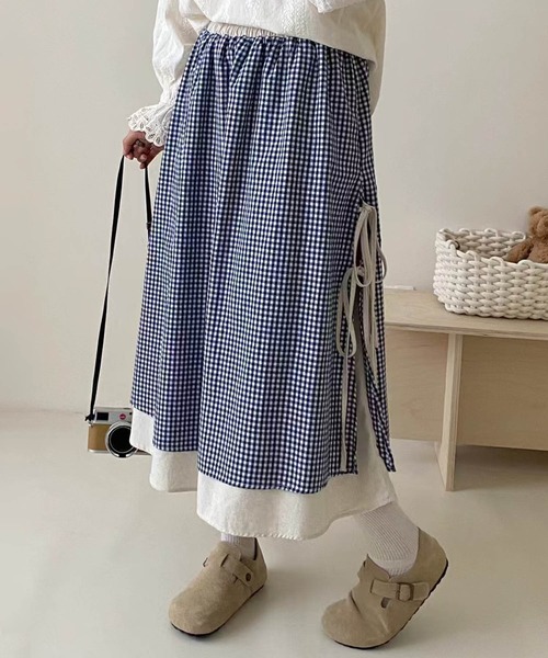 aimoha(アイモハ)の「ギンガムチェックロングスカート(スカート・レディース・ブラック/ネイビー・FREE)」の8枚目の写真