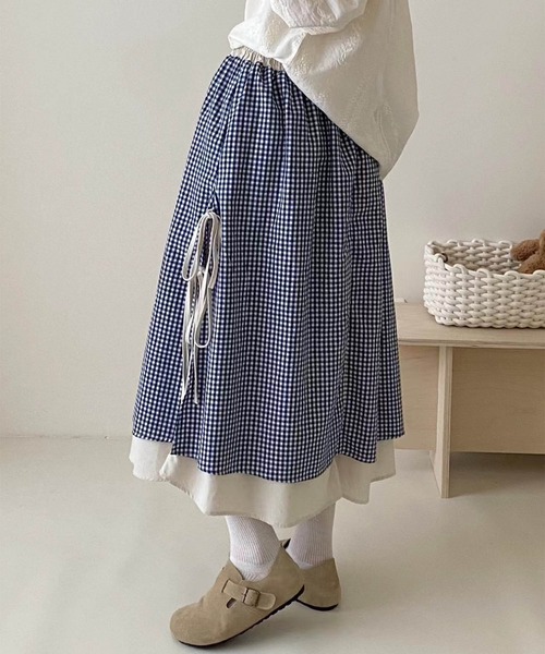 aimoha(アイモハ)の「ギンガムチェックロングスカート(スカート・レディース・ブラック/ネイビー・FREE)」の9枚目の写真