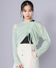 【 ニコ☆プチ 掲載 】肩あきTシャツ＆シャーリングトップセット(130~160cm)