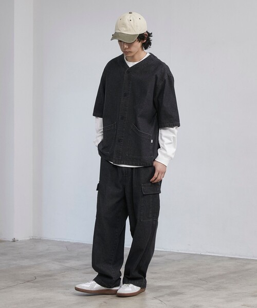 coen（コーエン）の「【C.DENIMS】デニムノーカラーシャツ（シャツ/ブラウス・メンズ・ダークグレー/コバルトブルー・L/M）」の4枚目の写真