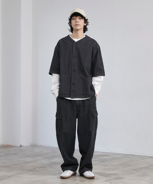 coen（コーエン）の「【C.DENIMS】デニムノーカラーシャツ（シャツ/ブラウス・メンズ・ダークグレー/コバルトブルー・L/M）」の6枚目の写真