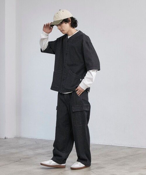 coen（コーエン）の「【C.DENIMS】デニムノーカラーシャツ（シャツ/ブラウス・メンズ・ダークグレー/コバルトブルー・L/M）」の8枚目の写真