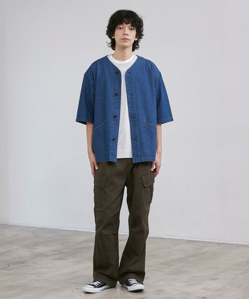 coen（コーエン）の「【C.DENIMS】デニムノーカラーシャツ（シャツ/ブラウス・メンズ・ダークグレー/コバルトブルー・L/M）」の10枚目の写真