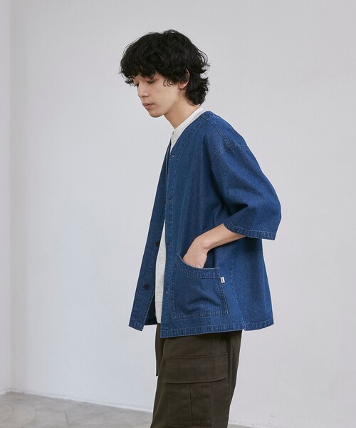 coen（コーエン）の「【C.DENIMS】デニムノーカラーシャツ（シャツ/ブラウス・メンズ・ダークグレー/コバルトブルー・L/M）」の11枚目の写真