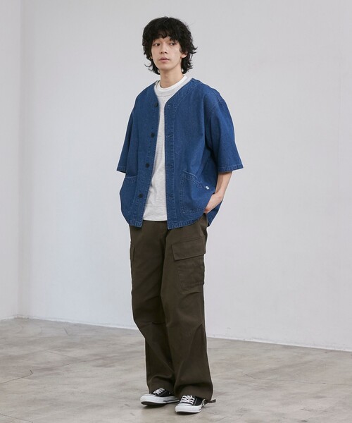 coen（コーエン）の「【C.DENIMS】デニムノーカラーシャツ（シャツ/ブラウス・メンズ・ダークグレー/コバルトブルー・L/M）」の12枚目の写真