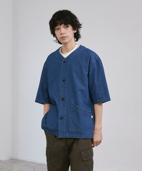 coen（コーエン）の「【C.DENIMS】デニムノーカラーシャツ（シャツ/ブラウス・メンズ・ダークグレー/コバルトブルー・L/M）」の13枚目の写真