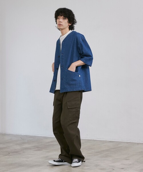 coen（コーエン）の「【C.DENIMS】デニムノーカラーシャツ（シャツ/ブラウス・メンズ・ダークグレー/コバルトブルー・L/M）」の14枚目の写真