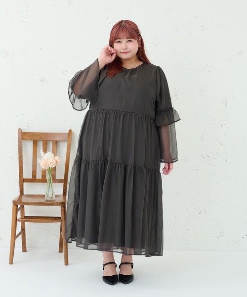 Louiosy(ルオシー)の「【大きいサイズ】Vネックティアードワンピース(ワンピース・レディース・ライトピンク/チャコールグレー/グレー系その他・4L/3L)」の5枚目の写真