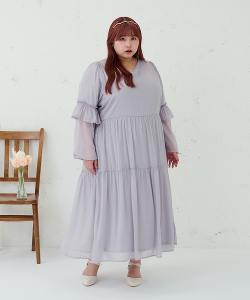 Louiosy(ルオシー)の「【大きいサイズ】Vネックティアードワンピース(ワンピース・レディース・ライトピンク/チャコールグレー/グレー系その他・4L/3L)」の15枚目の写真