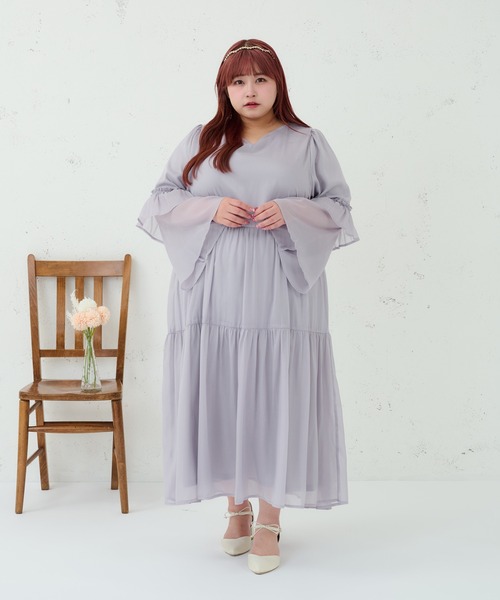 Louiosy(ルオシー)の「【大きいサイズ】Vネックティアードワンピース(ワンピース・レディース・ライトピンク/チャコールグレー/グレー系その他・4L/3L)」の16枚目の写真
