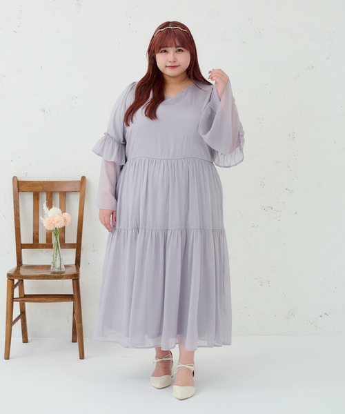 Louiosy(ルオシー)の「【大きいサイズ】Vネックティアードワンピース(ワンピース・レディース・ライトピンク/チャコールグレー/グレー系その他・4L/3L)」の17枚目の写真