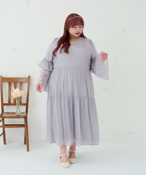 Louiosy(ルオシー)の「【大きいサイズ】Vネックティアードワンピース(ワンピース・レディース・ライトピンク/チャコールグレー/グレー系その他・4L/3L)」の19枚目の写真