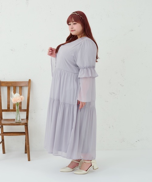 Louiosy(ルオシー)の「【大きいサイズ】Vネックティアードワンピース(ワンピース・レディース・ライトピンク/チャコールグレー/グレー系その他・4L/3L)」の20枚目の写真