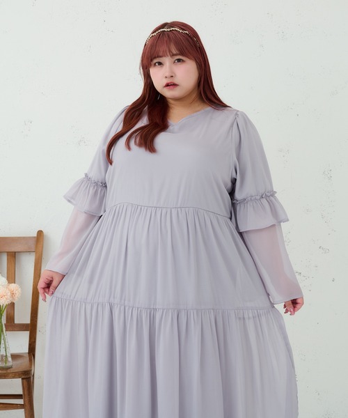 Louiosy(ルオシー)の「【大きいサイズ】Vネックティアードワンピース(ワンピース・レディース・ライトピンク/チャコールグレー/グレー系その他・4L/3L)」の22枚目の写真