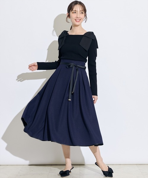 SWINGLE（スウィングル）の「バイカラーリボンベルトパイピングラメツイードスカート（スカート・レディース・ネイビー/ピンク/アイボリー・SMALL/MEDIUM）」の12枚目の写真