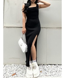 GYDA | バックオープンジップスリットリブニットロングワンピース(ワンピース)