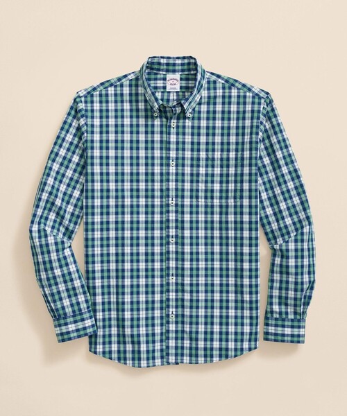 BROOKS BROTHERS(ブルックスブラザーズ)の「コットンポプリン チェック フライデーシャツ(シャツ/ブラウス・メンズ・ネイビー/グリーン/ピンク/アクア・LARGE/MEDIUM/X-LARGE/SMALL/X-SMALL)」の2枚目の写真