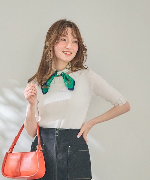 12Twelve Agenda(トゥエルブ アジェンダ)の「前後2wayスカラネック5分袖リブニットプルオーバー(ニット/セーター・レディース・ブラック/サックスブルー/オフホワイト/グリーン/ピンク/ブラウン/ブルーグリーン・M)」の2枚目の写真
