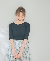 前後2waｙスカラネック5分袖リブニットプルオーバー