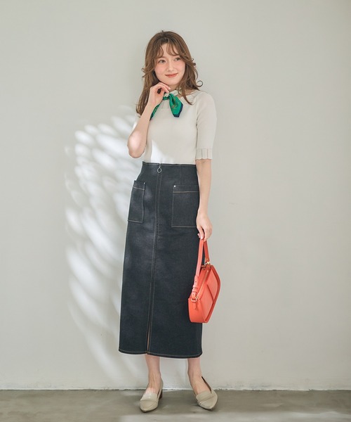 12Twelve Agenda(トゥエルブ アジェンダ)の「前後2wayスカラネック5分袖リブニットプルオーバー(ニット/セーター・レディース・ブラック/サックスブルー/オフホワイト/グリーン/ピンク/ブラウン/ブルーグリーン・M)」の14枚目の写真