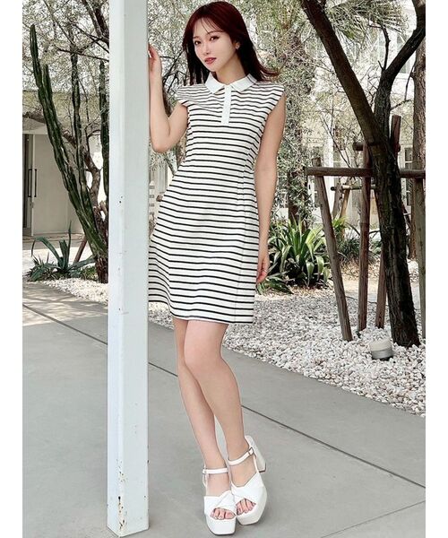 RESEXXY（リゼクシー）の「ウエストタックポロワンピース（ワンピース・レディース・アイボリー/ブラック/ネイビー・FREE）」の4枚目の写真