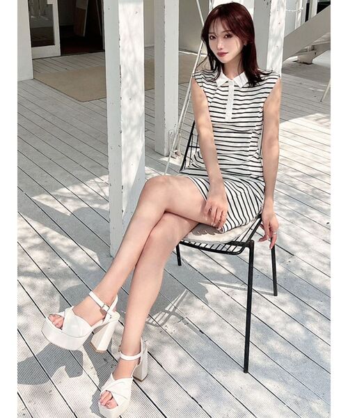 RESEXXY（リゼクシー）の「ウエストタックポロワンピース（ワンピース・レディース・アイボリー/ブラック/ネイビー・FREE）」の6枚目の写真