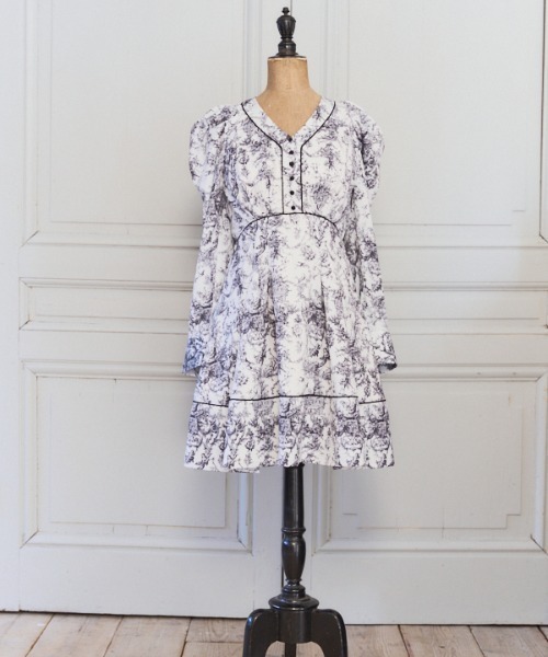 ワンピース プリントドレス プリーツ エレガント ドルマン袖 セール】Elegance Toile Printed Dress エレガンストワル