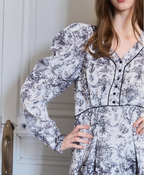 セール】Elegance Toile Printed Dress エレガンストワル