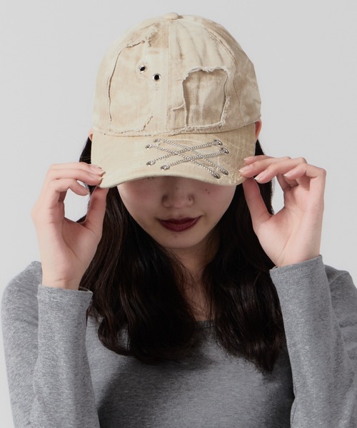 Destroy Cap / チェーン付き Y2K風 ダメージキャップ（キャップ
