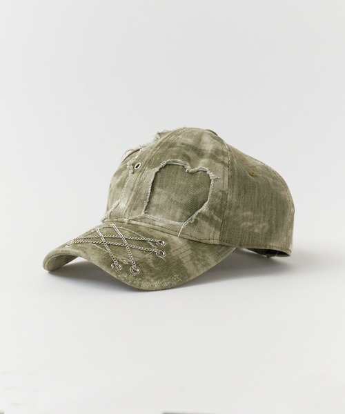 リメイク キャップ 十字架 y2k チェーン ダメージ加工 スタッズ Chick キャップ 帽子 Destroy Cap / チェーン付き Y2K風