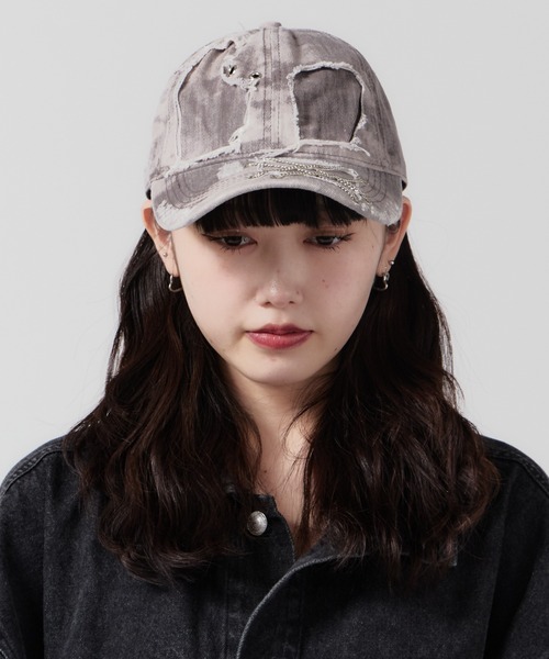 Destroy Cap / チェーン付き Y2K風 ダメージキャップ（キャップ