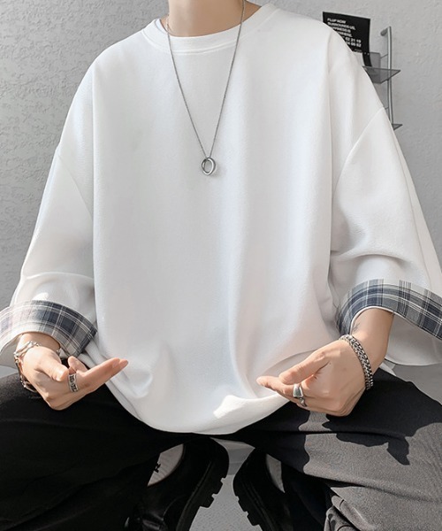 link lot（リンクロット）の「【新色追加】袖チェック/ストライプビッグTシャツ（Tシャツ/カットソー・メンズ・ホワイト/ブラック/ブラック系その他/グレー/グレー系その他/ホワイト系その他・M/L）」の10枚目の写真