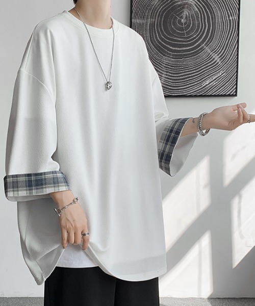 link lot（リンクロット）の「【新色追加】袖チェック/ストライプビッグTシャツ（Tシャツ/カットソー・メンズ・ホワイト/ブラック/ブラック系その他/グレー/グレー系その他/ホワイト系その他・M/L）」の9枚目の写真