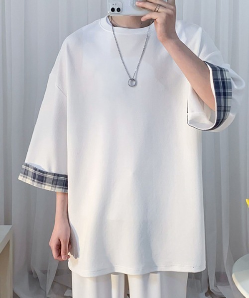 link lot（リンクロット）の「【新色追加】袖チェック/ストライプビッグTシャツ（Tシャツ/カットソー・メンズ・ホワイト/ブラック/ブラック系その他/グレー/グレー系その他/ホワイト系その他・M/L）」の16枚目の写真