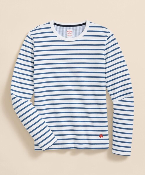 BROOKS BROTHERS(ブルックスブラザーズ)の「スウェードコットン GFロゴ マリナーストライプ ロングスリーブTシャツ(Tシャツ/カットソー・メンズ・ブルー/ネイビー/ホワイト・MEDIUM/X-LARGE/X-SMALL/LARGE/SMALL)」の1枚目の写真