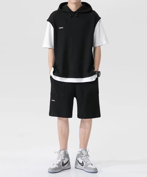 NEW GENTLEMAN(ニュージェントルマン)の「【2点SET】ルーク セットアップ パーカーT&ショーツ(Tシャツ/カットソー・メンズ・グレー/ブラック・M/L/XL)」の4枚目の写真