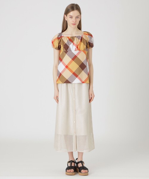 BLUE LABEL CRESTBRIDGE（ブルーレーベルクレストブリッジ）の「クレストブリッジチェックライトクロッシングツイルスクエアネックブラウス（シャツ/ブラウス・レディース・グレー系その他2/オレンジ系その他2/ベージュ系その他・38/36）」の12枚目の写真