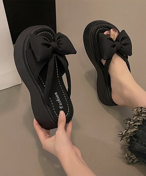 Lace Ladies（レースレディース）の「リボン トング風 プラットフォーム 厚底 サンダル（サンダル・レディース・アイボリー/シルバー/ブラック・24.5cm/22.5cm/23cm/23.5cm/24cm/25cm）」の7枚目の写真
